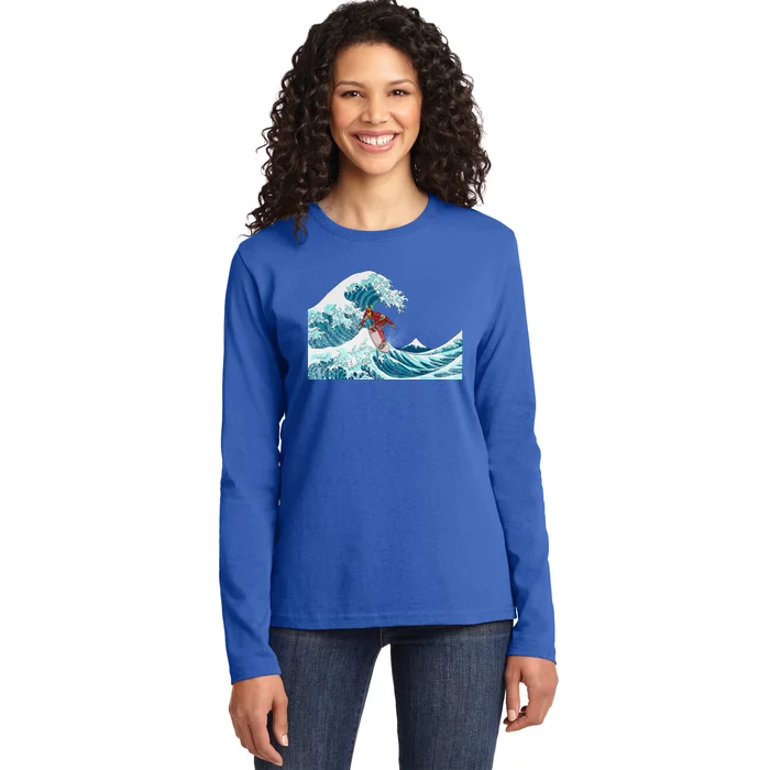 The Great Wave Off Kanagawa Samurai Surfing Cool Gift Japan Surf Gift Ladies Long Sleeve Shirt