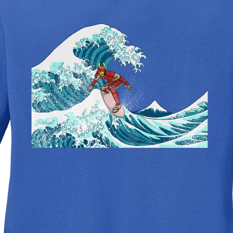 The Great Wave Off Kanagawa Samurai Surfing Cool Gift Japan Surf Gift Ladies Long Sleeve Shirt