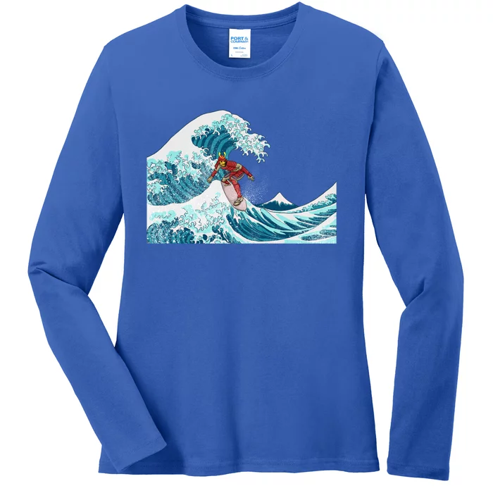 The Great Wave Off Kanagawa Samurai Surfing Cool Gift Japan Surf Gift Ladies Long Sleeve Shirt