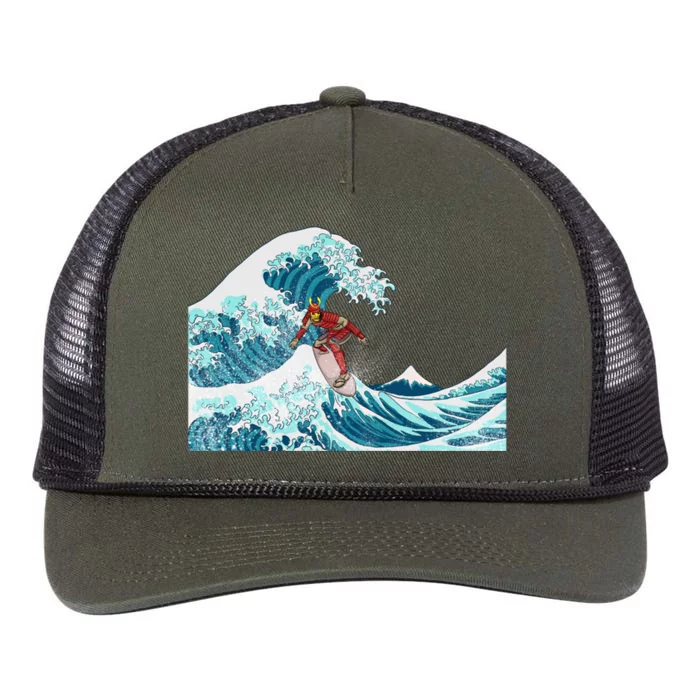 The Great Wave Off Kanagawa Samurai Surfing Cool Gift Japan Surf Gift Retro Rope Trucker Hat Cap