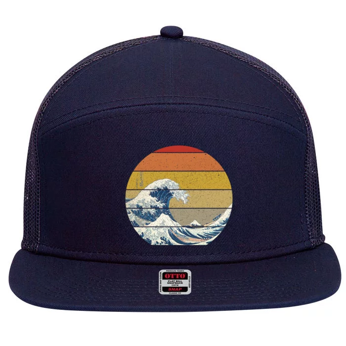 The Great Wave Off Kanagawa Vintage Sunset Meaningful Gift 7 Panel Mesh Trucker Snapback Hat