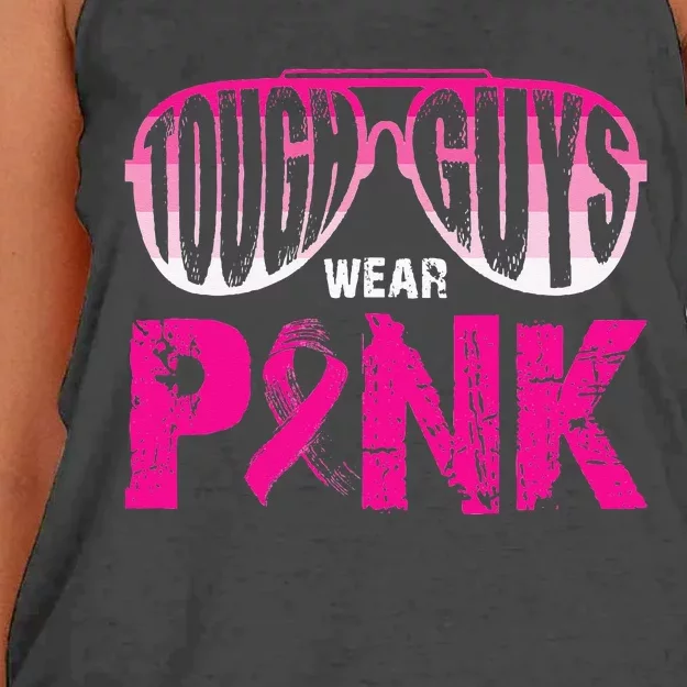 Tough Guys Wear Pink Breast Cancer Awareness Pink Ribbons Women's Knotted Racerback Tank