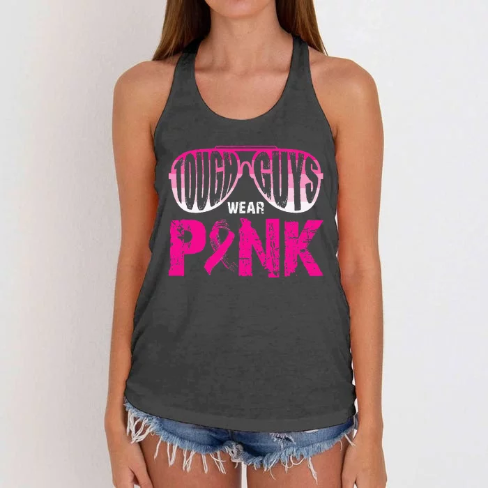 Tough Guys Wear Pink Breast Cancer Awareness Pink Ribbons Women's Knotted Racerback Tank