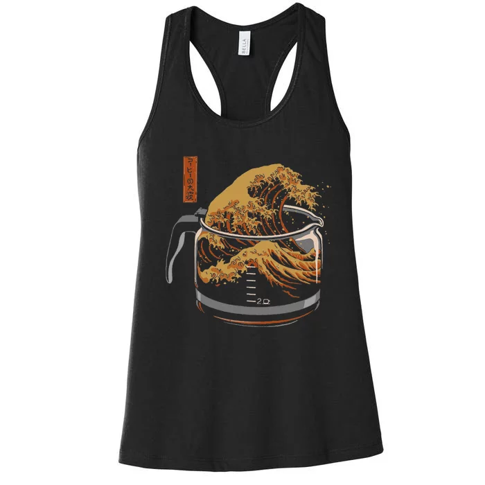 The Great Wave Of Coffee Funny Coffee Women's Racerback Tank