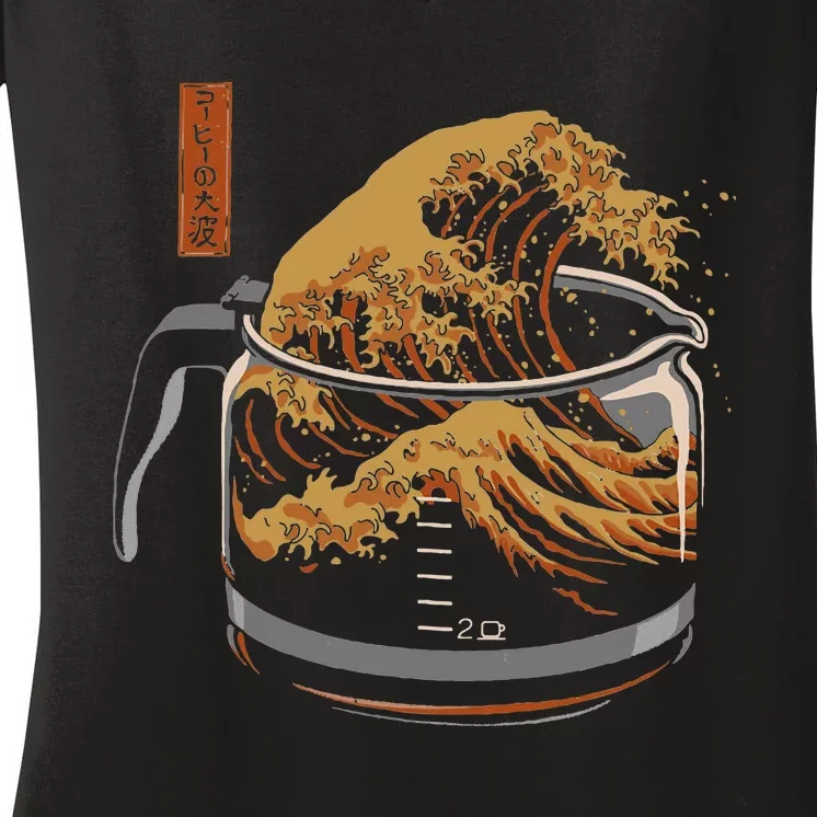 The Great Wave Of Coffee Funny Coffee Women's V-Neck T-Shirt