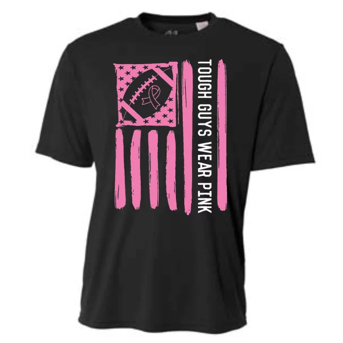 Tough Guys Wear Pink Breast Cancer Football American Flag Cooling Performance Crew T-Shirt