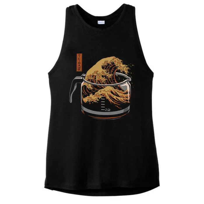 The Great Wave Of Coffee Ladies Tri-Blend Wicking Tank