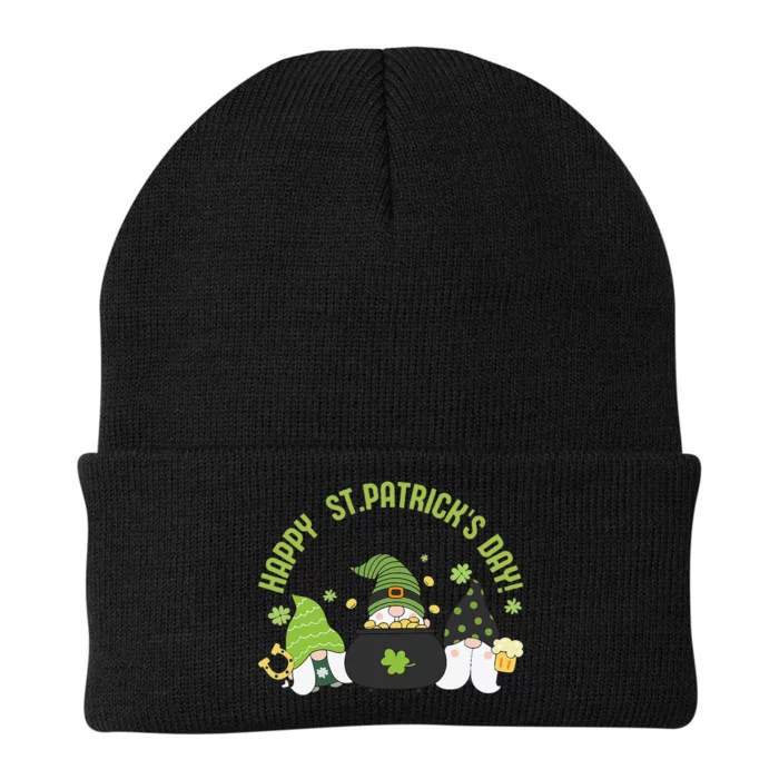 Three Gnomes With Shamrock Happy St Patrick's Day Knit Cap Winter Beanie