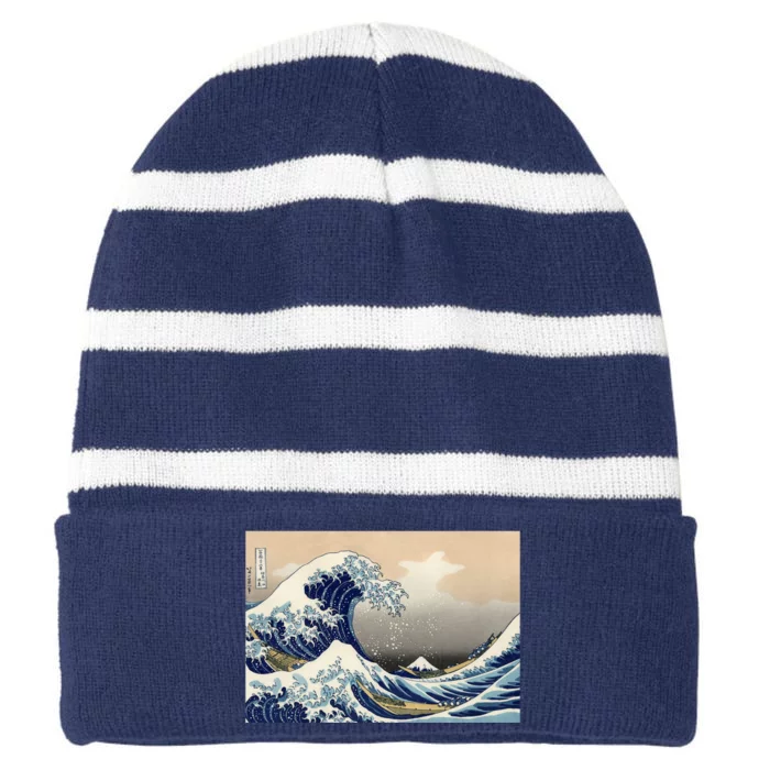 The Great Wave Off Kanagawa Copy Striped Beanie with Solid Band