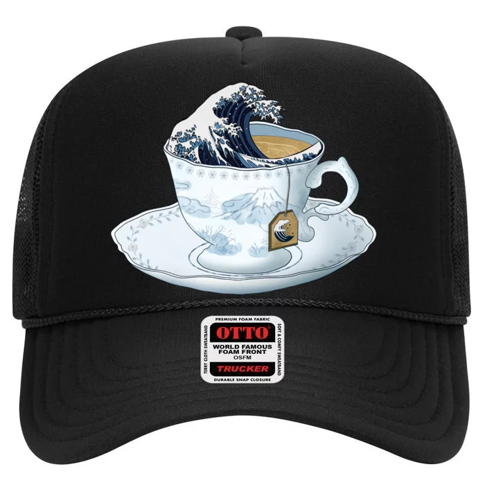 Tea Great Wave Off Kanagawa High Crown Mesh Trucker Hat