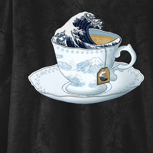 Tea Great Wave Off Kanagawa Hooded Wearable Blanket