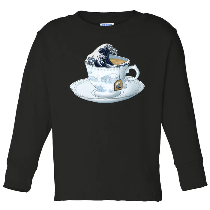 Tea Great Wave Off Kanagawa Toddler Long Sleeve Shirt