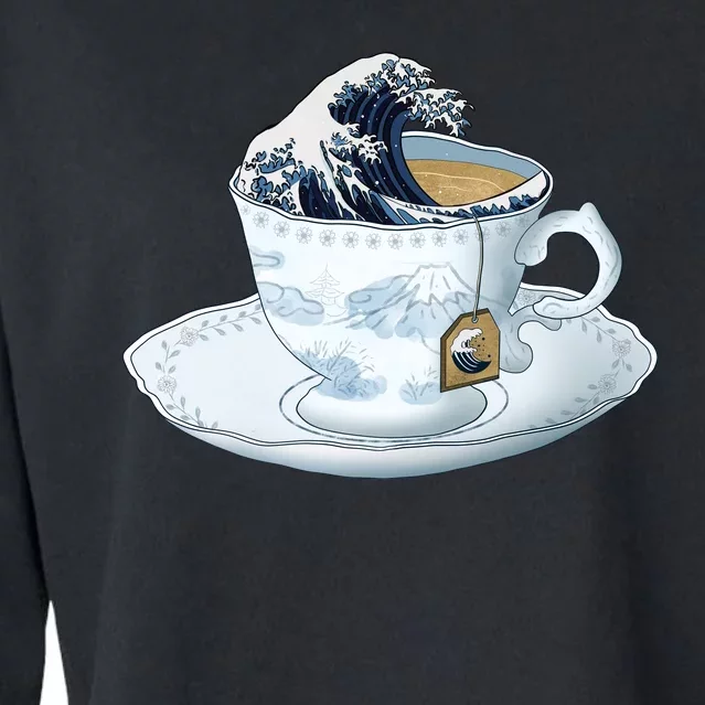 Tea Great Wave Off Kanagawa Cropped Pullover Crew