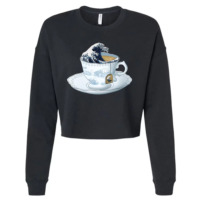 Tea Great Wave Off Kanagawa Cropped Pullover Crew