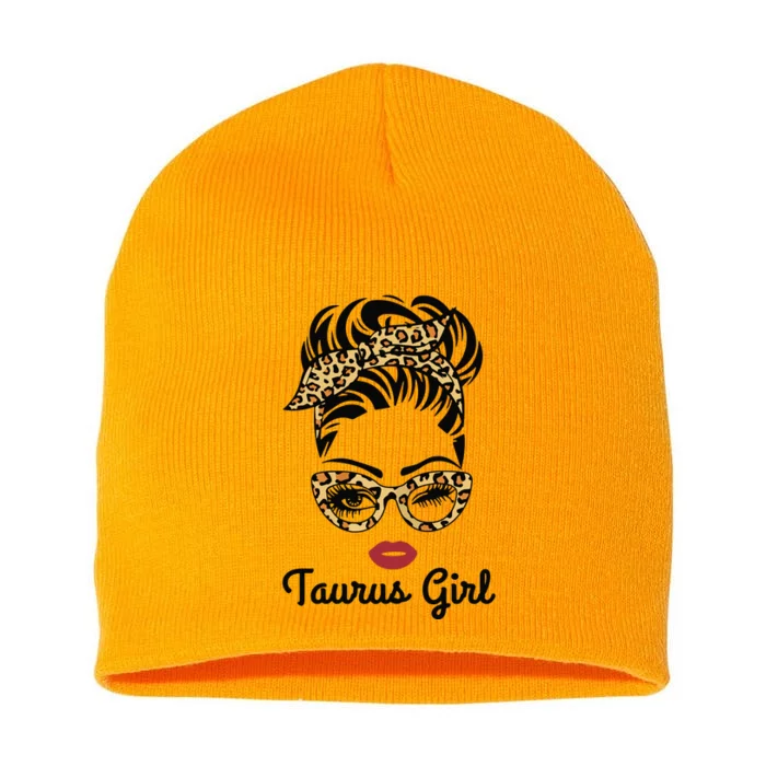 Taurus Girl Woman Face Leopard Bandana Wink Eye Short Acrylic Beanie