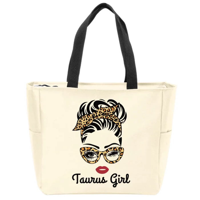 Taurus Girl Woman Face Leopard Bandana Wink Eye Zip Tote Bag