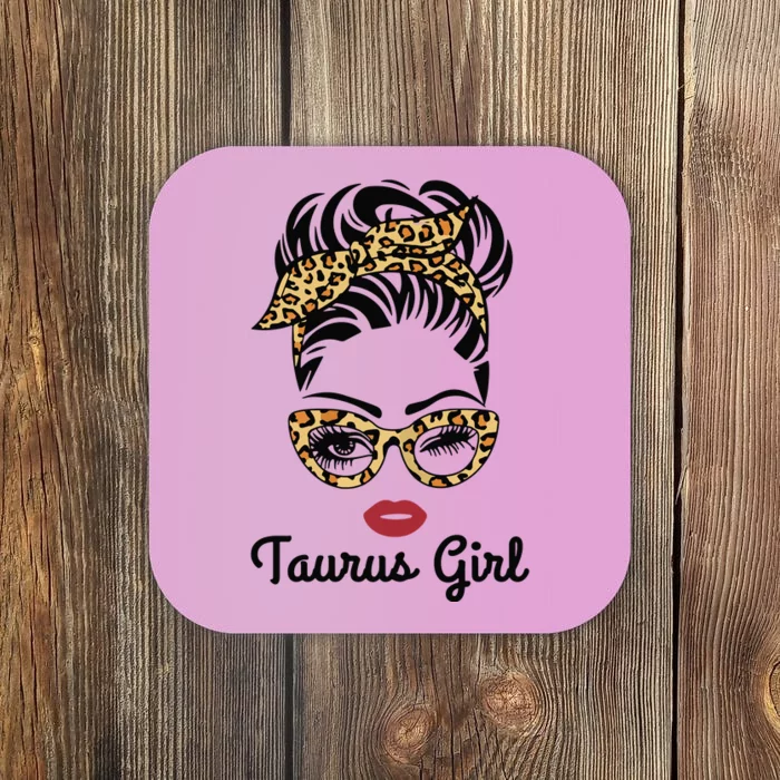 Taurus Girl Woman Face Leopard Bandana Wink Eye Coaster