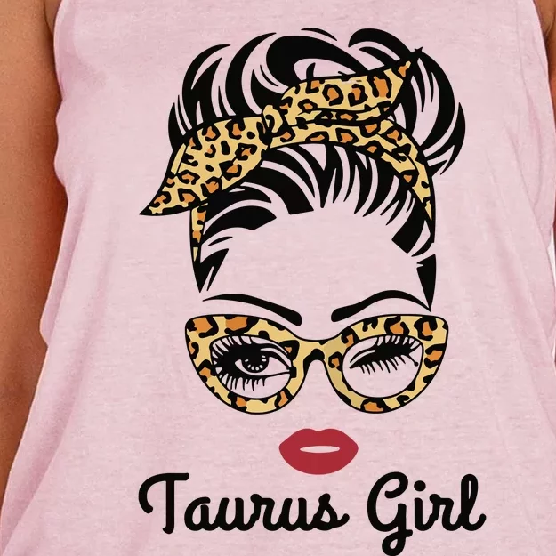 Taurus Girl Woman Face Leopard Bandana Wink Eye Women's Knotted Racerback Tank