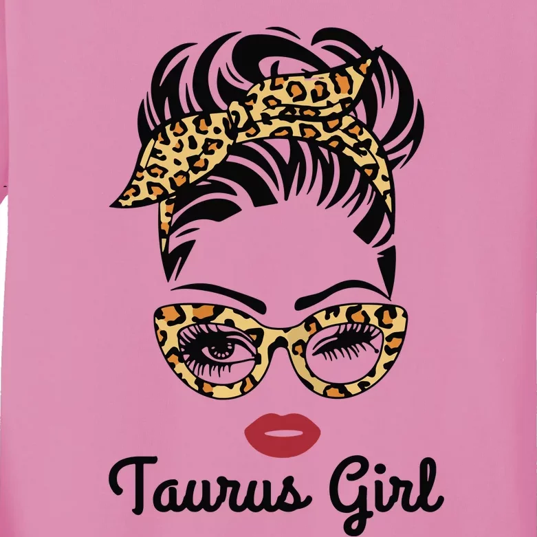 Taurus Girl Woman Face Leopard Bandana Wink Eye Kids Long Sleeve Shirt