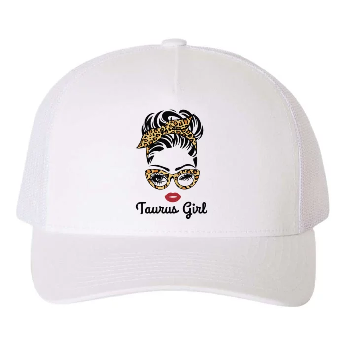 Taurus Girl Woman Face Leopard Bandana Wink Eye Yupoong Adult 5-Panel Trucker Hat