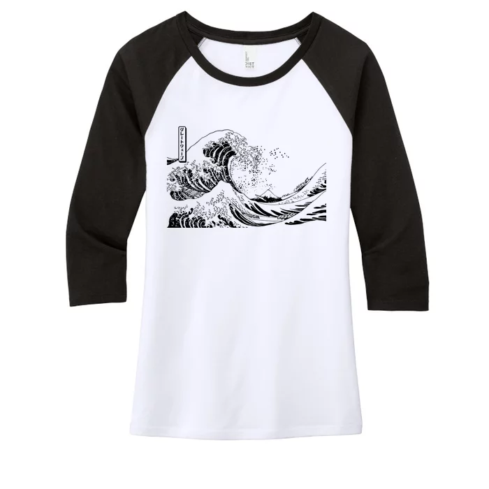 The Great Wave Classic Japanese Art Women's Tri-Blend 3/4-Sleeve Raglan Shirt