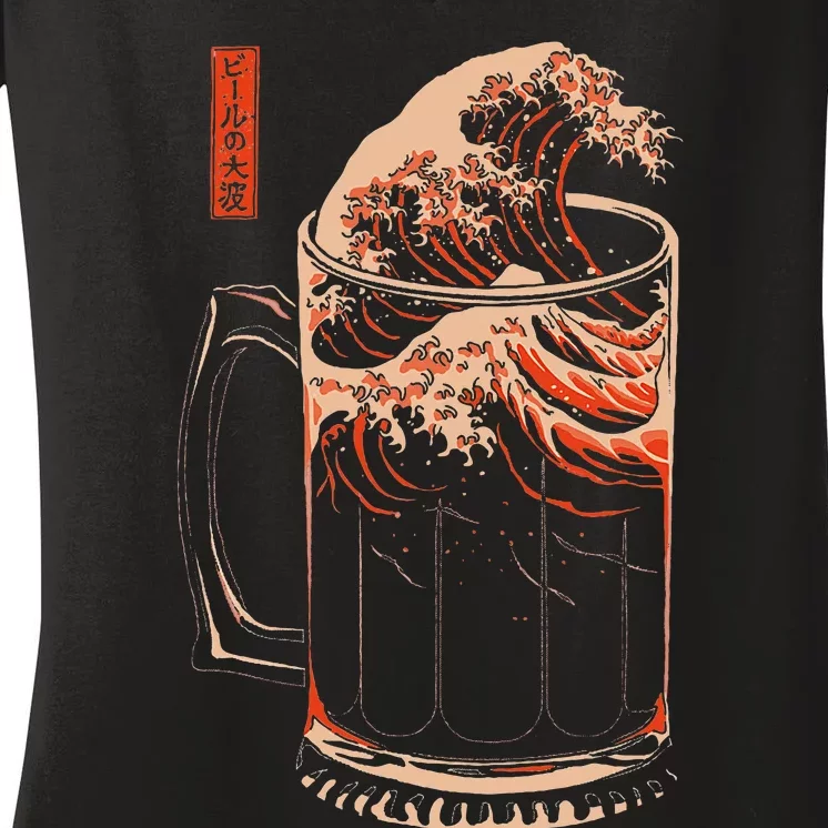 The Great Wave Of Beer Women's V-Neck T-Shirt