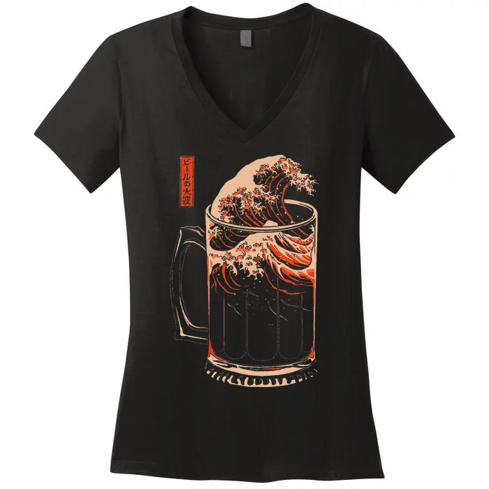 The Great Wave Of Beer Women's V-Neck T-Shirt