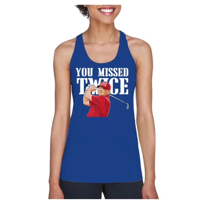 Trump Golf You Missed Twice Funny Trump 45 47 President Vote Women's Racerback Tank