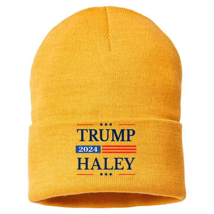 Trump Haley 2024 American Flag USA Flag President Campaign Premium Sustainable Knit Beanie