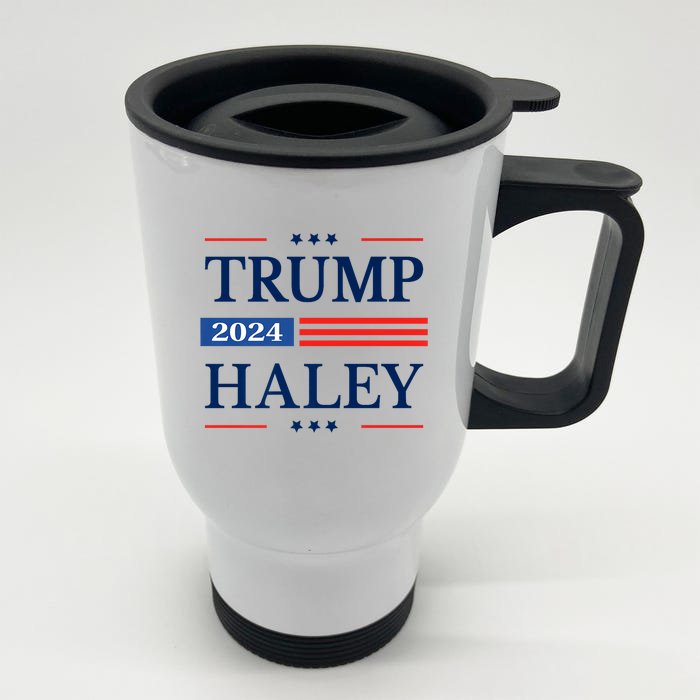 Trump Haley 2024 American Flag USA Flag President Campaign Premium Front & Back Stainless Steel Travel Mug