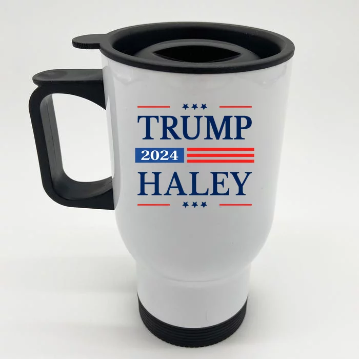 Trump Haley 2024 American Flag USA Flag President Campaign Premium Front & Back Stainless Steel Travel Mug