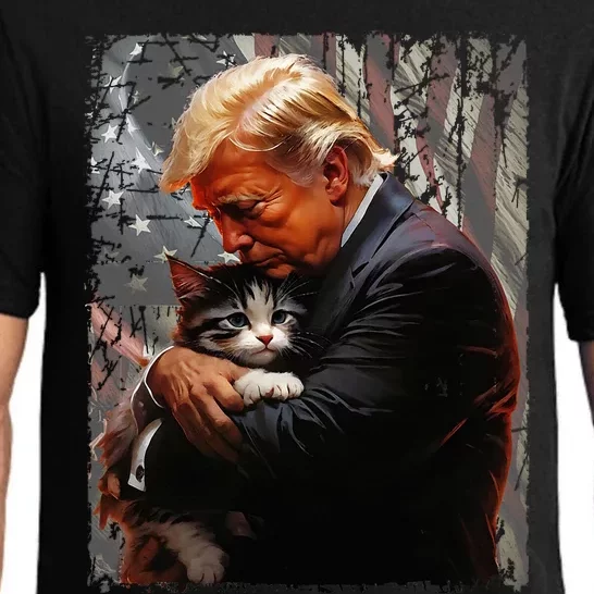 Trump Hugging An Orange Cat 2024 Make Cats Safe Again Pajama Set