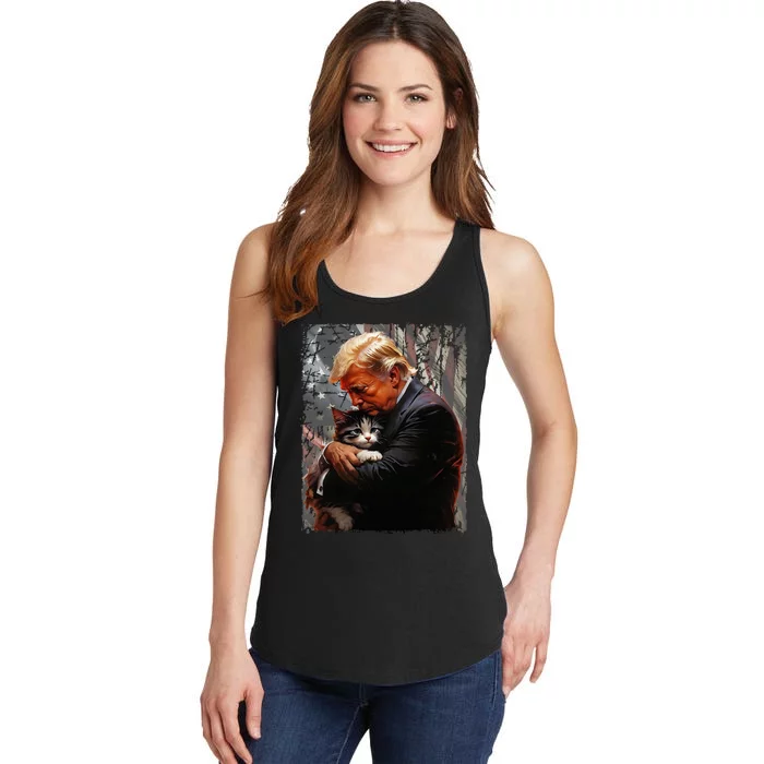 Trump Hugging An Orange Cat 2024 Make Cats Safe Again Ladies Essential Tank