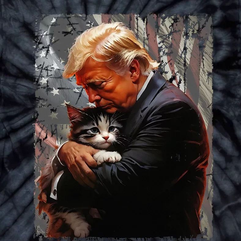 Trump Hugging An Orange Cat 2024 Make Cats Safe Again Tie-Dye T-Shirt