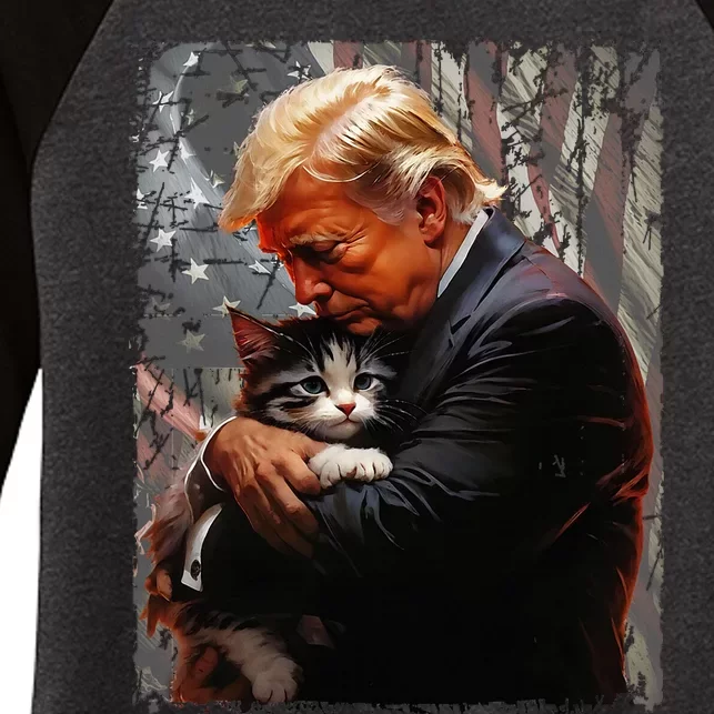 Trump Hugging An Orange Cat 2024 Make Cats Safe Again Women's Tri-Blend 3/4-Sleeve Raglan Shirt