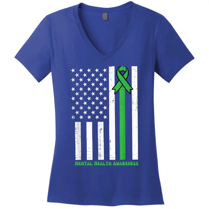 Tal Health Awareness Ribbon Flag Patriotic Funny Gift Women's V-Neck T-Shirt