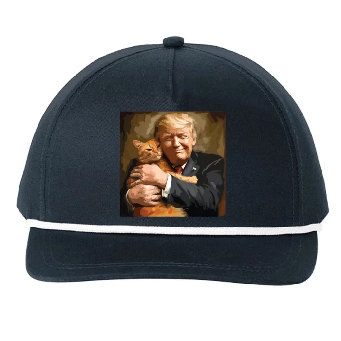 Trump Hugging An Orange Cat 2024 Snapback Five-Panel Rope Hat