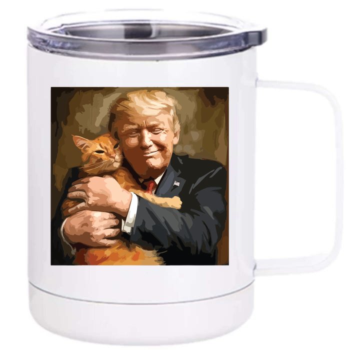 Trump Hugging An Orange Cat 2024 Front & Back 12oz Stainless Steel Tumbler Cup