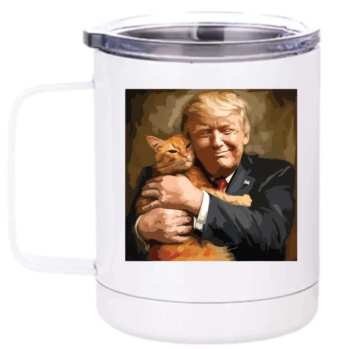 Trump Hugging An Orange Cat 2024 Front & Back 12oz Stainless Steel Tumbler Cup