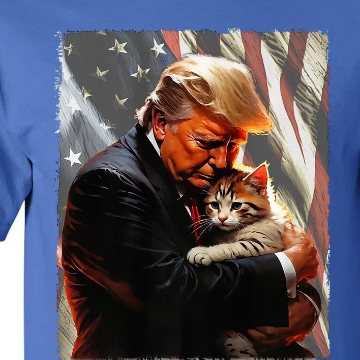 Trump Hugging An Orange Cat 2024 Make Cats Safe Again Premium Tall T-Shirt