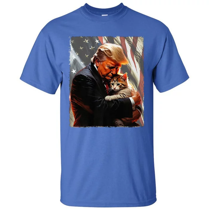 Trump Hugging An Orange Cat 2024 Make Cats Safe Again Premium Tall T-Shirt