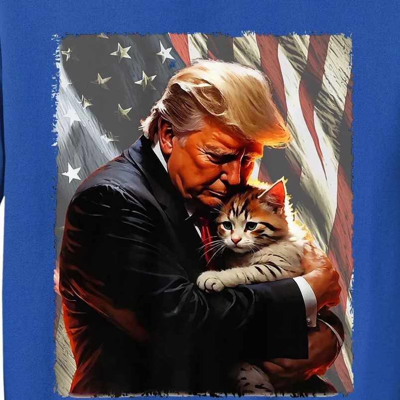 Trump Hugging An Orange Cat 2024 Make Cats Safe Again Premium Tall Sweatshirt