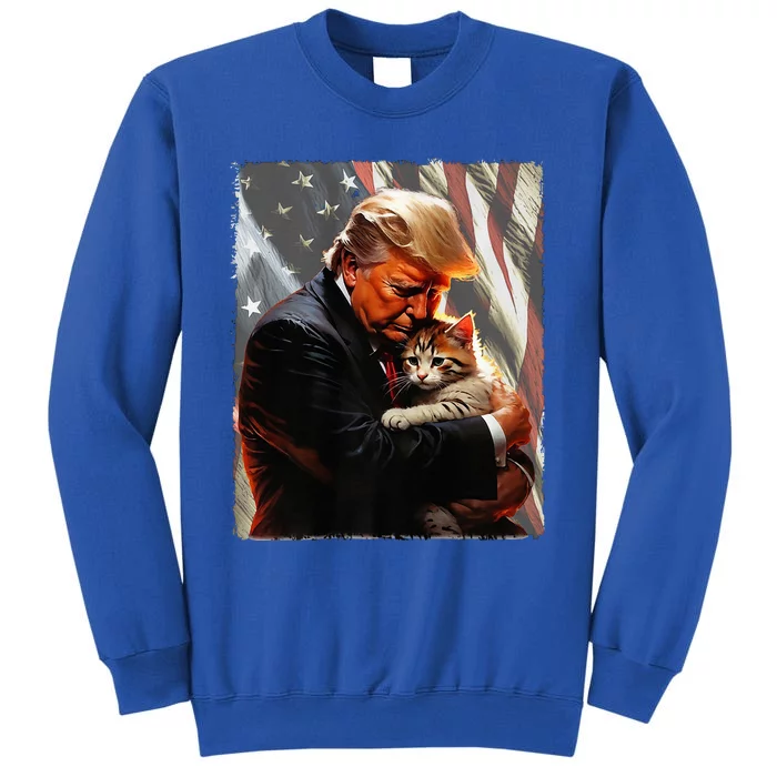 Trump Hugging An Orange Cat 2024 Make Cats Safe Again Premium Tall Sweatshirt