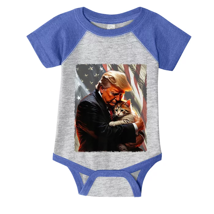 Trump Hugging An Orange Cat 2024 Make Cats Safe Again Premium Infant Baby Jersey Bodysuit