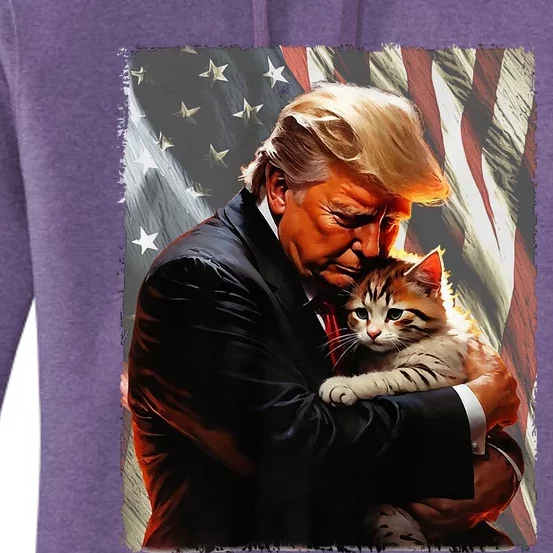 Trump Hugging An Orange Cat 2024 Make Cats Safe Again Premium Women's Pullover Hoodie