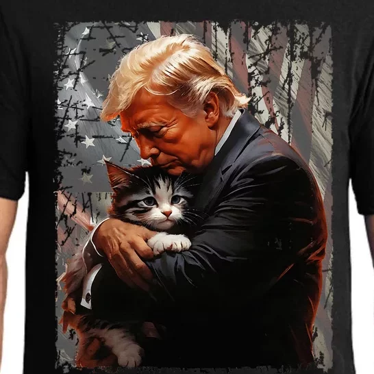 Trump Hugging An Orange Cat 2024 Make Cats Safe Again Pajama Set