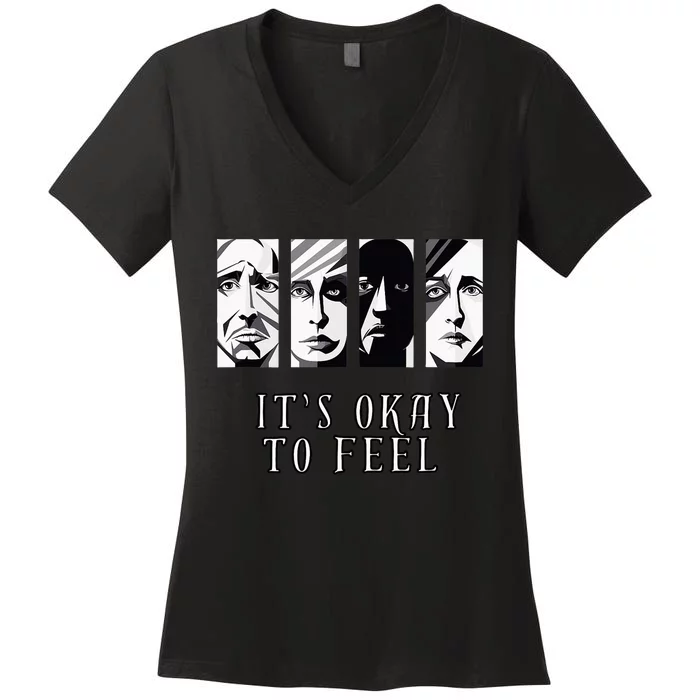 Tal Health Awareness Its Okay To Feel Emotion Four Faces Women's V-Neck T-Shirt