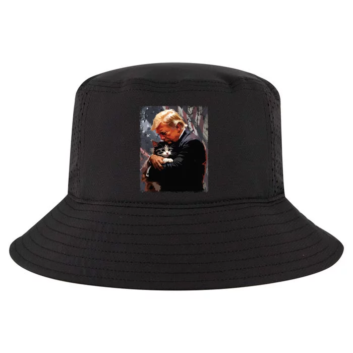 Trump Hugging An Orange Cat 2024 Make Cats Safe Again Cool Comfort Performance Bucket Hat