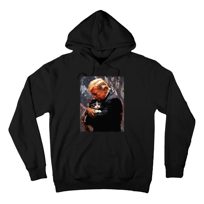 Trump Hugging An Orange Cat 2024 Make Cats Safe Again Hoodie