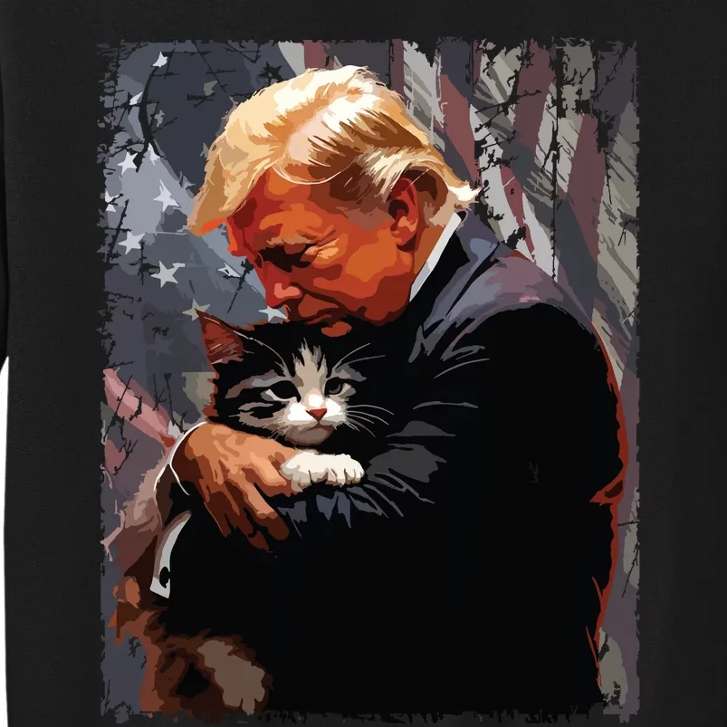 Trump Hugging An Orange Cat 2024 Make Cats Safe Again Sweatshirt